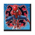 Red blue Spider Man napkin with web and city hero theme from Parte Haus party supply store in Bethesda MD