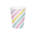 Pastel striped paper cup with rainbow diagonal lines birthday from Parte Haus party supply store in Bethesda MD