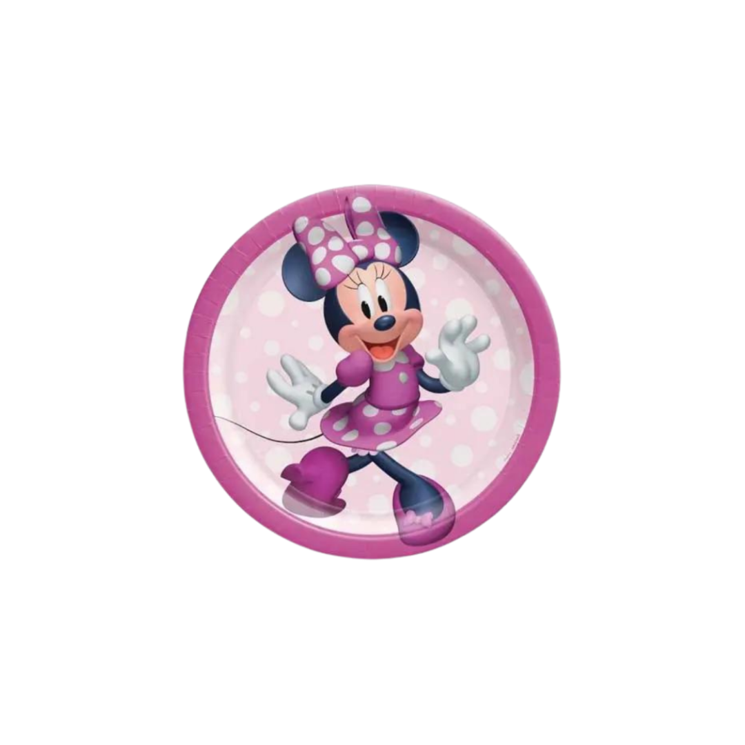 Pink Minnie Mouse plate with polka dots for kids birthday from Parte Haus party supply store in Bethesda MD