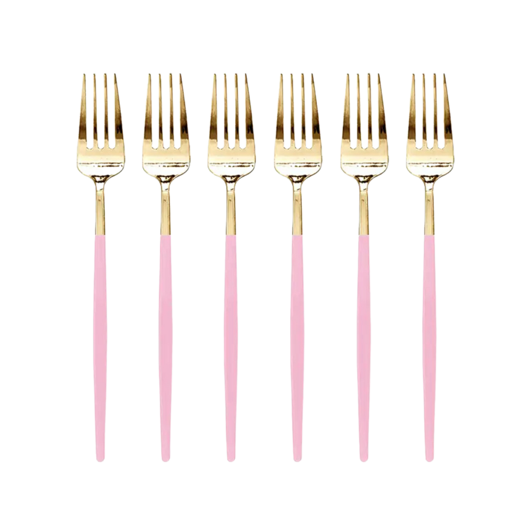 Pink and gold fork set elegant cutlery for birthday from Parte Haus party supply store in Bethesda Maryland