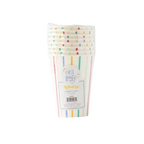 Multicolor striped paper cups with confetti print birthday from Parte Haus party supply store in Bethesda MD