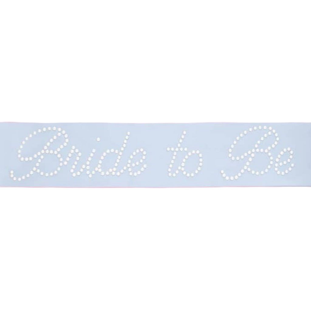 White bride to be sash with pearl accents for bachelorette from Parte Haus party supply store in Bethesda MD