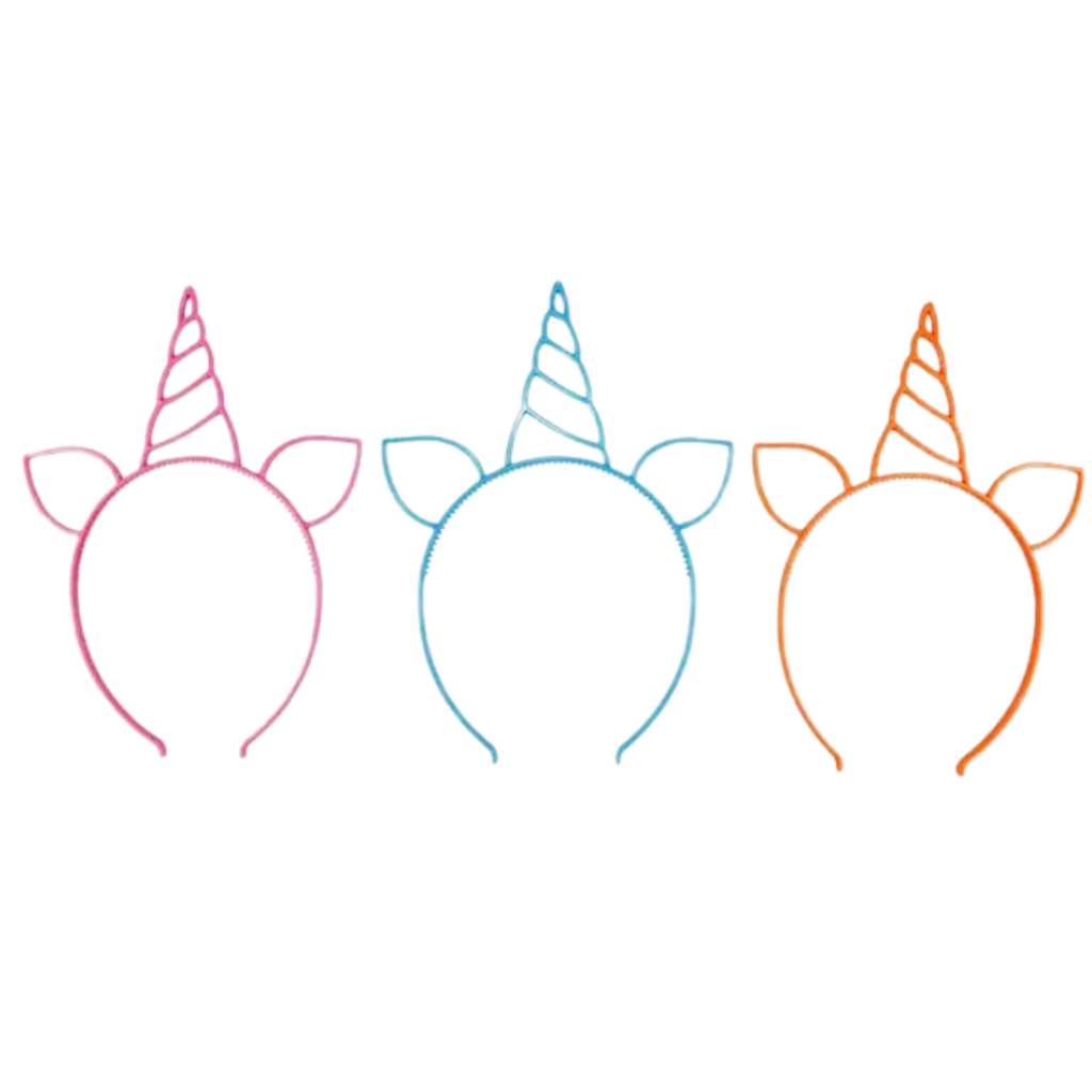 Pink blue and orange unicorn headbands for birthday fun from Parte Haus party supply store in Bethesda Maryland