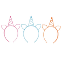 Pink blue and orange unicorn headbands for birthday fun from Parte Haus party supply store in Bethesda Maryland