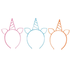 Pink blue and orange unicorn headbands for birthday fun from Parte Haus party supply store in Bethesda Maryland