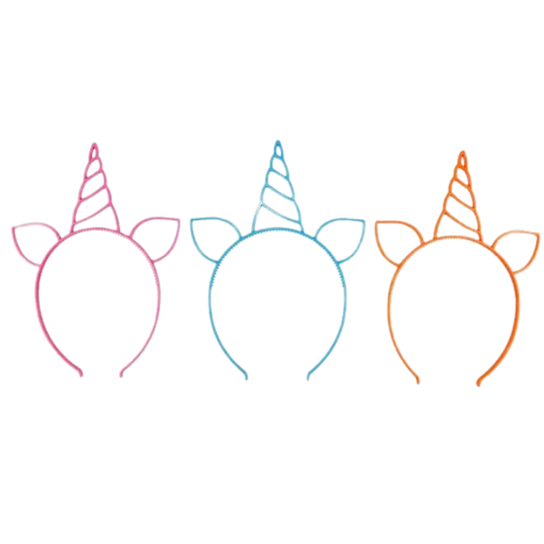 Pink blue and orange unicorn headbands for birthday fun from Parte Haus party supply store in Bethesda Maryland