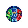 Green blue and red PJ Masks round plate cartoon heroes birthday theme from Parte Haus party supply store in Bethesda MD