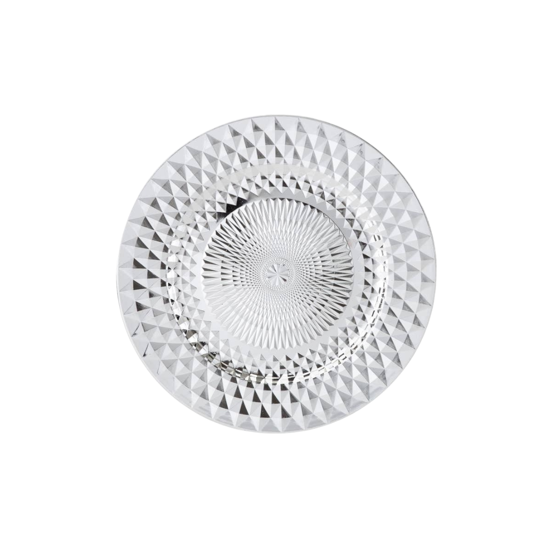 Clear geometric plastic plate elegant pattern celebration from Parte Haus party supply store in Bethesda Maryland