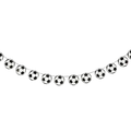 black and white soccer ball banner garland with round shapes sports birthday decor from Parte Haus party supply store in Bethesda MD