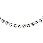 black and white soccer ball banner garland with round shapes sports birthday decor from Parte Haus party supply store in Bethesda MD