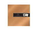 Bronze square mirror charger plate with luxe party label for elegant events from Parte Haus party supply store in Bethesda Maryland