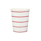 Red and white striped paper cup for celebrations from Parte Haus party supply store in Bethesda Maryland