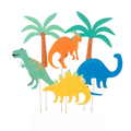 Multicolor dinosaur cake toppers with palm trees for kids birthday from Parte Haus party supply store in Bethesda MD