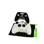 Black and white gaming controller cake with topper birthday theme from Parte Haus party supply store in Bethesda MD