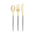 gold and gray cutlery set with modern design elegant table setting from Parte Haus party supply store in Bethesda Maryland