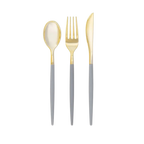 gold and gray cutlery set with modern design elegant table setting from Parte Haus party supply store in Bethesda Maryland