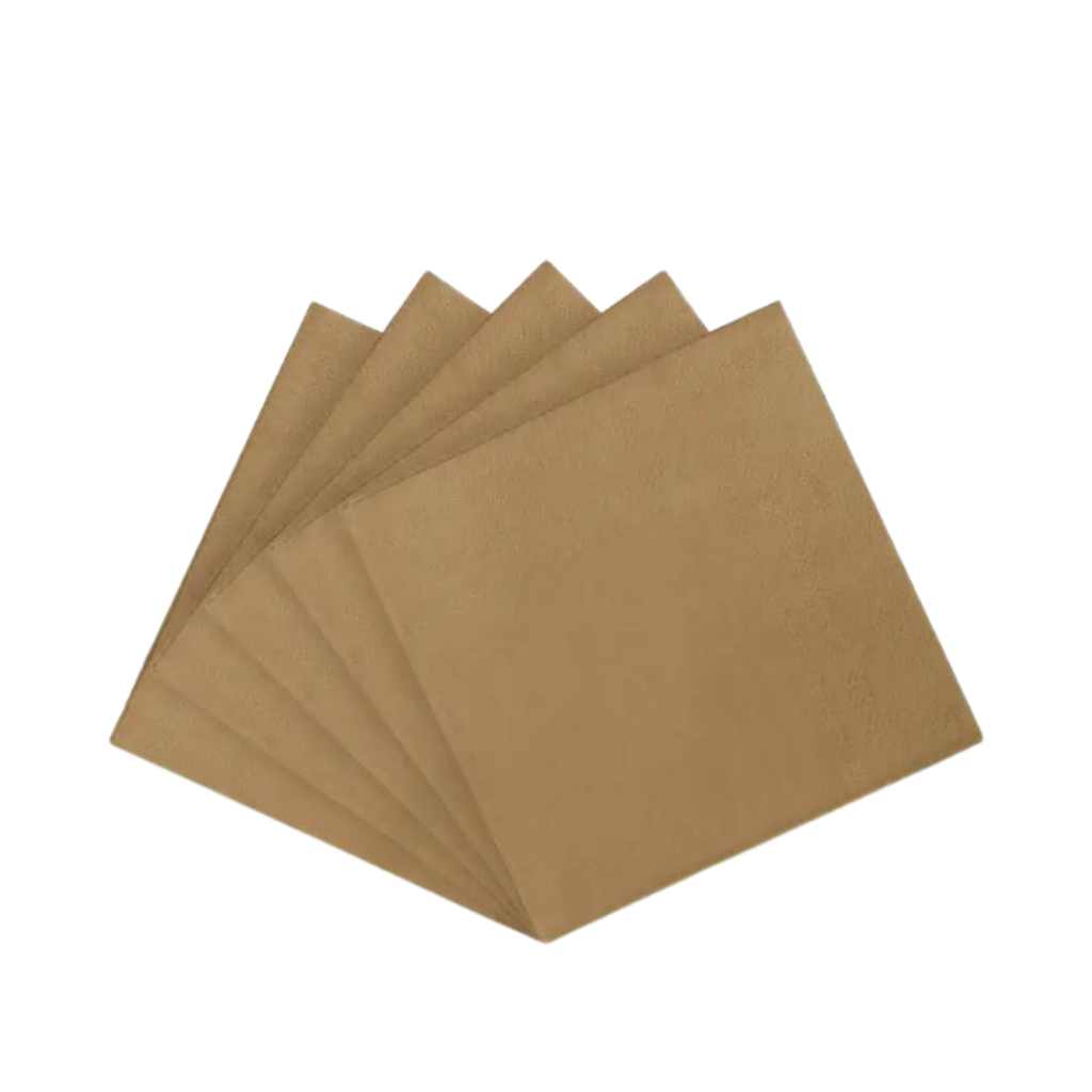 Brown napkin set with simple folded design for birthdays from Parte Haus party supply store in Bethesda MD.