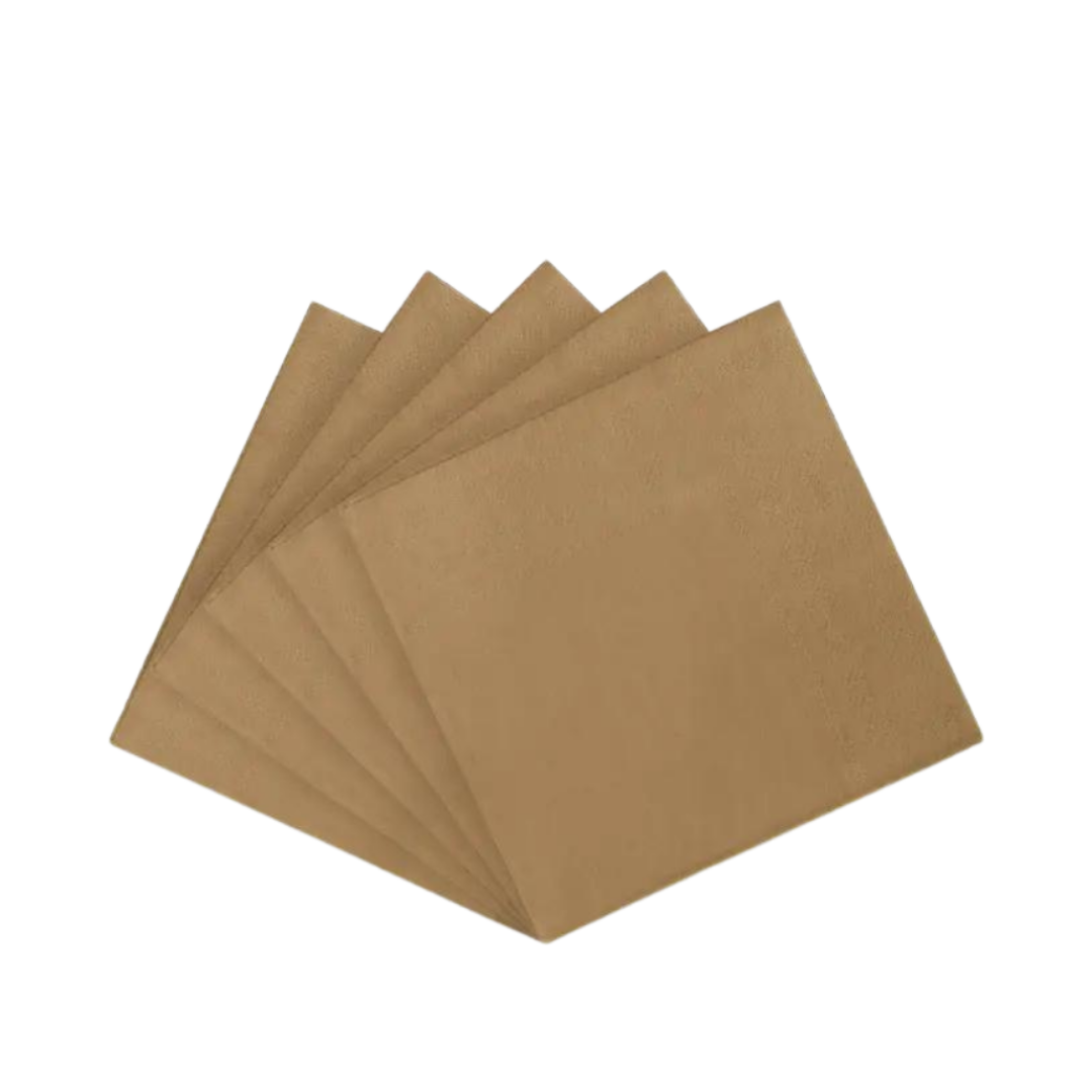 Brown napkin set with simple folded design for birthdays from Parte Haus party supply store in Bethesda MD.