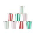 Red green and white striped cups with gold trim for holiday celebration from Parte Haus party supply store in Bethesda MD