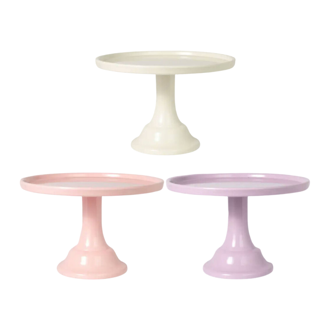 Ivory pink and lavender cake stands with round bases for birthday or baby shower from Parte Haus party supply store in Bethesda Maryland