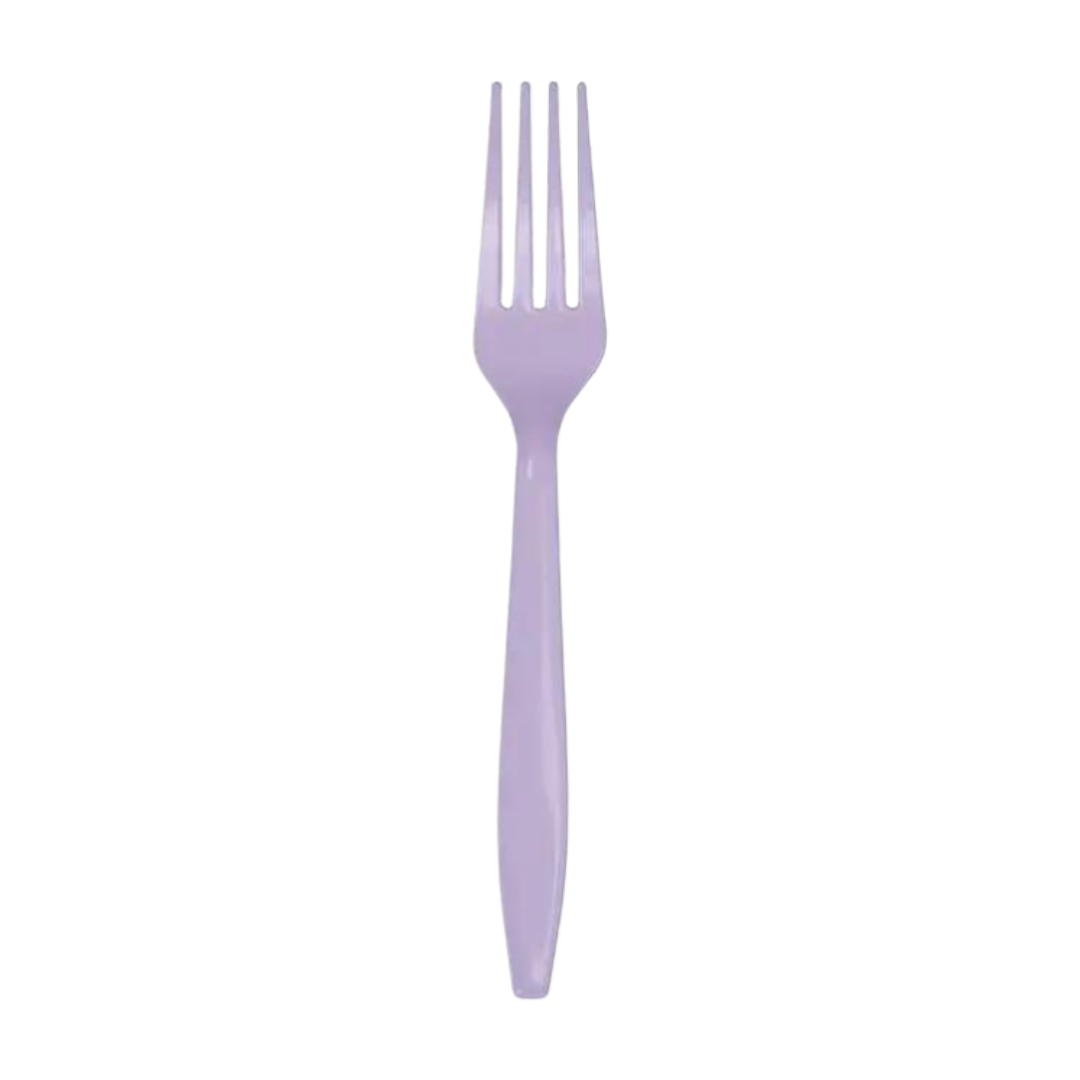 Lavender plastic fork with simple design birthday or baby shower from Parte Haus party supply store in Bethesda MD.