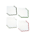 Red and green scalloped napkins square edges for holiday gathering from Parte Haus party supply store in Bethesda MD