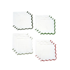 Red and green scalloped napkins square edges for holiday gathering from Parte Haus party supply store in Bethesda MD