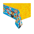 Yellow and blue Paw Patrol table cover with character print for kids birthday theme from Parte Haus party supply store in Bethesda MD