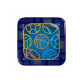 Blue sports themed paper plate with neon sports ball designs birthday from Parte Haus party supply store in Bethesda Maryland
