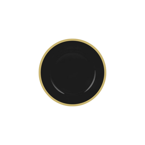 Black and gold round plate elegant modern tableware for birthday dinner from Parte Haus party supply store in Bethesda MD