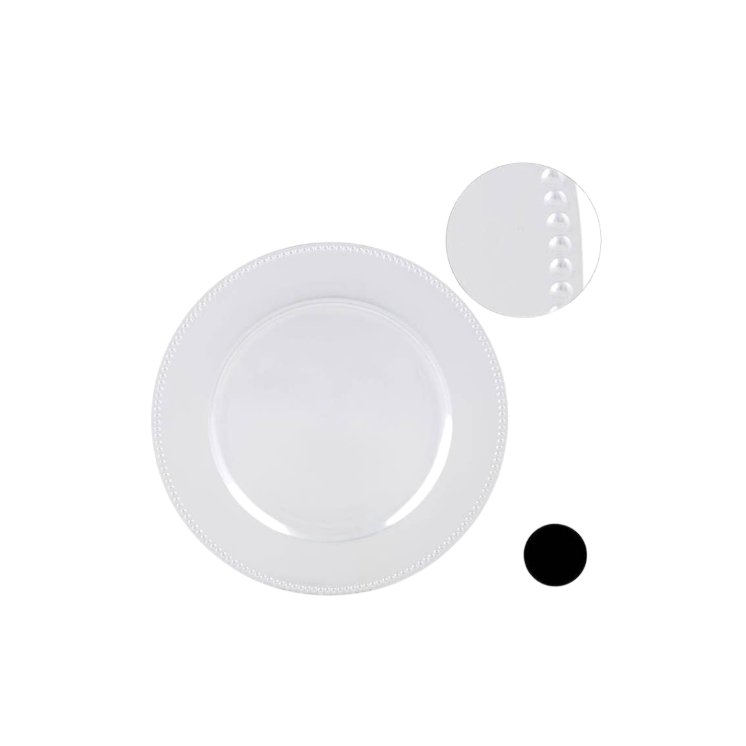 White beaded edge plastic plate elegant tableware for celebrations from Parte Haus party supply store in Bethesda Maryland