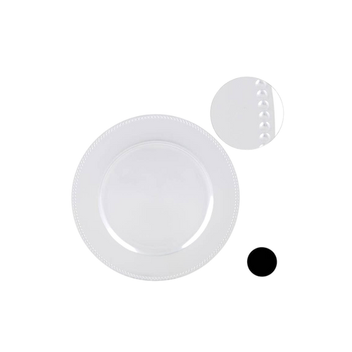 White beaded edge plastic plate elegant tableware for celebrations from Parte Haus party supply store in Bethesda Maryland