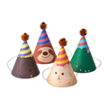 Multicolor animal face paper birthday hats with pom-poms kids birthday from Parte Haus party supply store in Bethesda MD