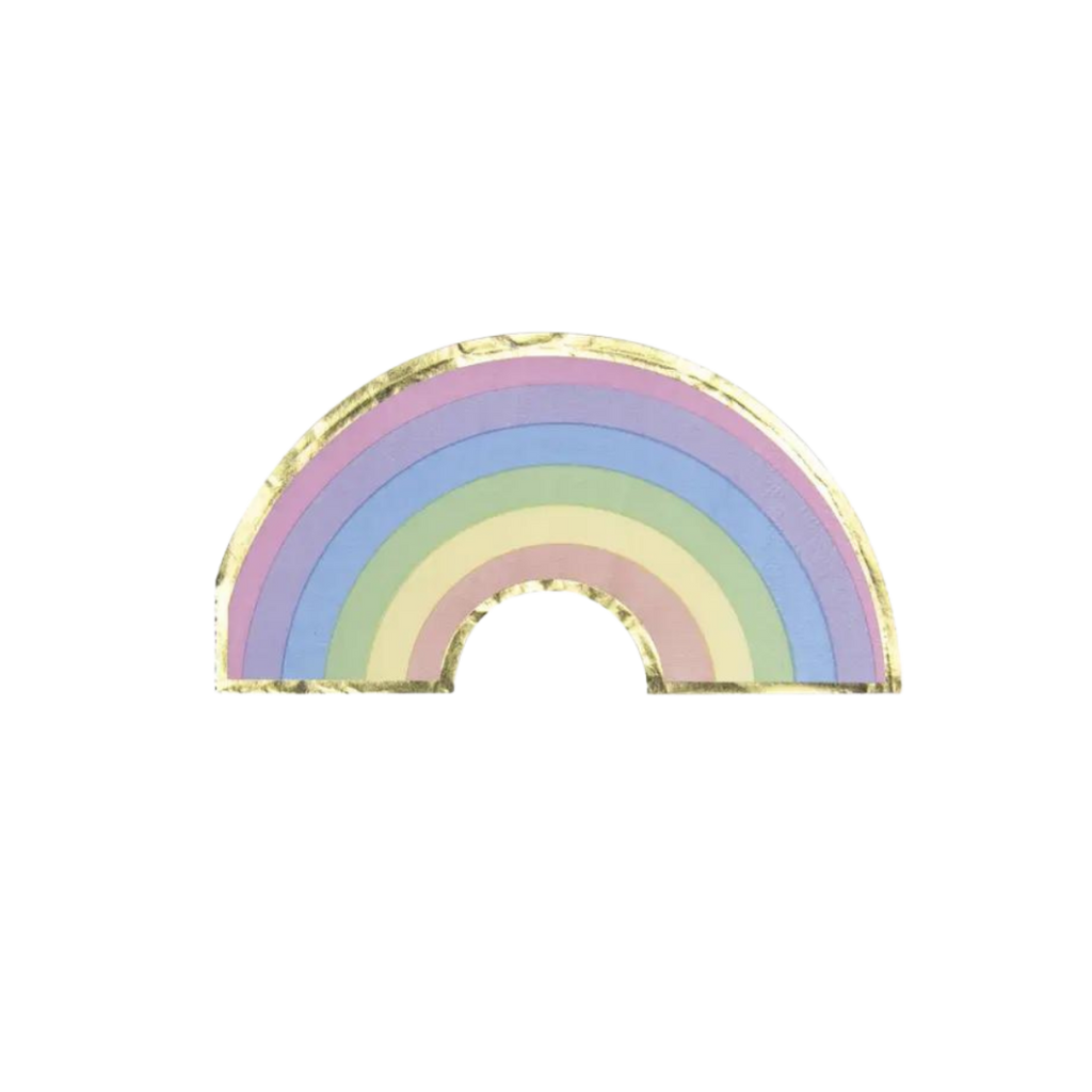 Pastel rainbow paper plate with gold trim birthday theme from Parte Haus party supply store in Bethesda, Maryland.