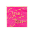Pink Sweet Sixteen napkin with gold script for birthday celebration from Parte Haus party supply store in Bethesda MD.