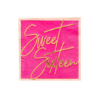Pink Sweet Sixteen napkin with gold script for birthday celebration from Parte Haus party supply store in Bethesda MD.