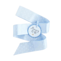 Light blue badge sash with white polka dots for baby shower from Parte Haus party supply store in Bethesda MD.
