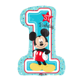 Blue number one balloon with cartoon mouse character for first birthday from Parte Haus party supply store in Bethesda MD