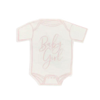 Pink baby girl onesie shaped napkin for baby shower from Parte Haus party supply store in Bethesda MD