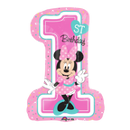 Pink number one balloon with Minnie Mouse and polka dots first birthday from Parte Haus party supply store in Bethesda MD.