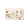 Gold Oh Baby banner with stars and moon baby shower decoration from Parte Haus party supply store in Bethesda MD