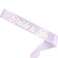 Iridescent white Bride to Be sash for bridal shower from Parte Haus party supply store in Bethesda Maryland
