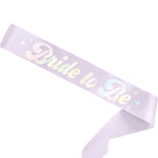 Iridescent white Bride to Be sash for bridal shower from Parte Haus party supply store in Bethesda Maryland