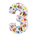 White number three balloon with colorful cartoon dog characters for kids birthday from Parte Haus party supply store in Bethesda MD