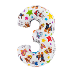 White number three balloon with colorful cartoon dog characters for kids birthday from Parte Haus party supply store in Bethesda MD