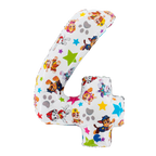 Colorful number four balloon with cartoon characters for kids birthday from Parte Haus party supply store in Bethesda MD