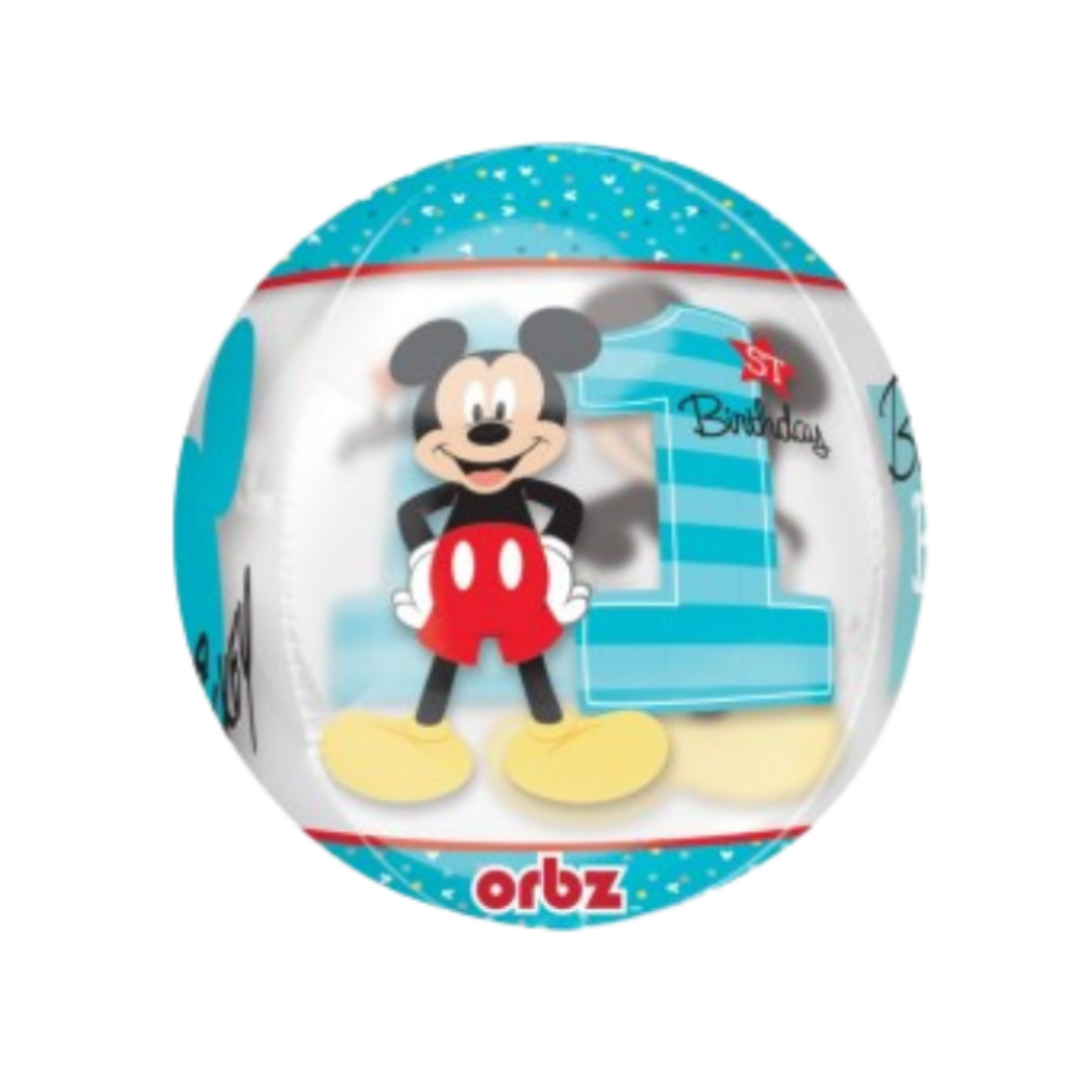 Blue Mickey Mouse first birthday balloon for kids from Parte Haus party supply store in Bethesda Maryland