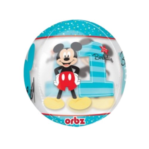 Blue Mickey Mouse first birthday balloon for kids from Parte Haus party supply store in Bethesda Maryland