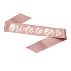 Rose gold Bride to Be sash with diamond print for bachelorette from Parte Haus party supply store in Bethesda MD