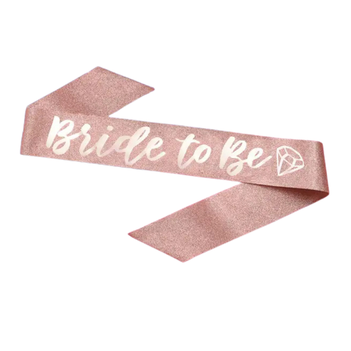 Rose gold Bride to Be sash with diamond print for bachelorette from Parte Haus party supply store in Bethesda MD